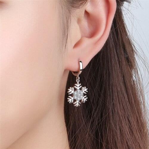 AAA+ Austrian Rhinestones Snowflake Earrings For Women Jewelry Fashion Silver 925 Girls Princess Drop Earring Silver Accessories