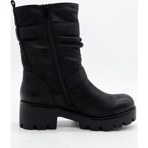 New thick heel ankle boots for women with front lace-up side zipper handsome daily round head Martin boots