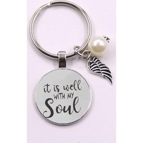 New Bible Verse Keyring "It is well with my soul " Silver Plated Charm Quote Scripture Christian Jewelry Keyring Gifts