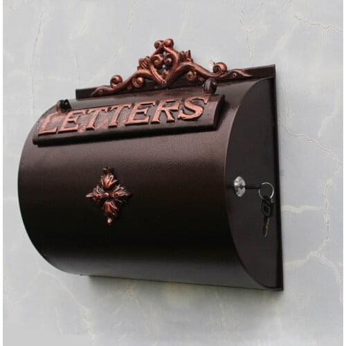 European Style Cylinder Iron Wall Mounted Mailbox Garden Decor Antique Copper Mailbox Outdoor Magazine Newspaper Storage Box