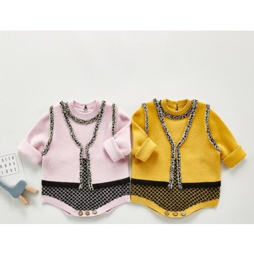 Ins Hot Sale Baby Girls Knit Romper +Vest