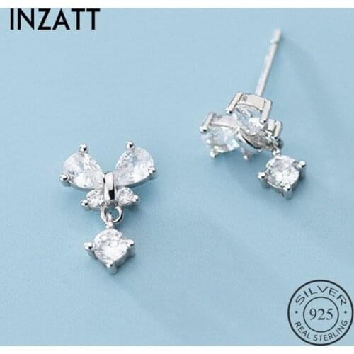 INZATT Real 925 Sterling Silver Zircon Butterfly Stud Earrings For Fashion Woman Cute Fine Jewelry MInimalist Accessories Gift