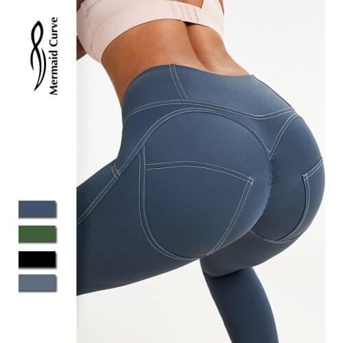 Tights Yoga Pants Gym Womens Trousers Peach Push Up Hip Elastic Band High Waist Sports Imitation Denim Fabric Fitness Leggings