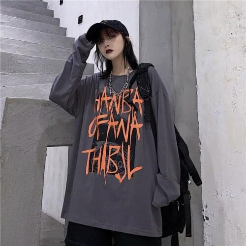 Korean Fashion High Street Punk Couple Clothes Sweatshirt Kpop Hoody Pullover Women Goth Top Dark Letter Long-Sleeved T-Shirt