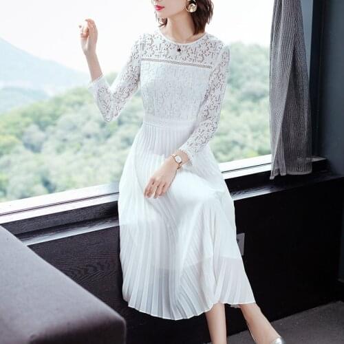 Summer Dress 2020 Vintage Elegant Lace Maxi Dress Women Spring Party Long Sleeve Dress Ladies Dresses White Women Dress MY5597