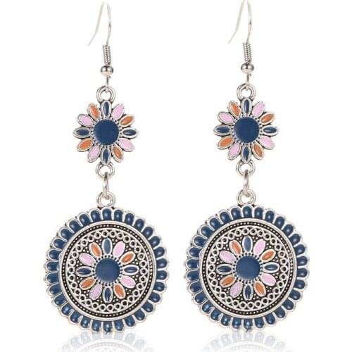 MIQIAO Royal Chrysanthemum Retro Indian Europe Style Piercing Drop Earrings for Women Girls fashion Jewellery Friends Gift Boho