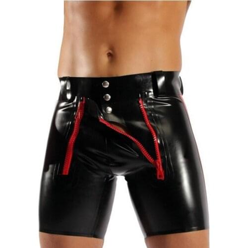 Men Boxer Shorts PU Leather Novelty Buttons Shorts Wetlook Lingerie Fetish Gay Latex Boxers Stage Dance Clubwear Plus Size 4XL