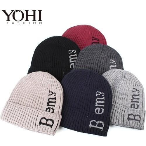 New Mens winter hat 2018 fashion knitted hats Fall Hat Thick and warm and Bonnet Skullies Beanie Soft Knitted Beanies Cotton