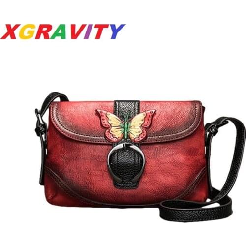 XGRAVITY New Fashion Genuine Leather Small Bags Elegant Ladies Butterfly Designer Female Flaps Girls Cross Body Messenger Bags