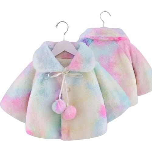 Baby girl clothes baby girl faux fur sweater jacket girl winter warm shawl baby girl colorful furry cape