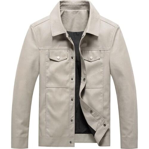 Fall 2021Mens Lapel Multi-Pocket Leather Trendy Motorcycle Leather Jacket Coat British Simple Buttons Slim Casual Male Clothing