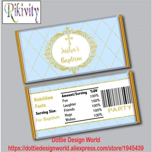 Personalized Boy Baptism Holy Communion Candy Bar Hershey Chocolate Wrapper Stickers Wine Water Bottle Labels Party Decoration