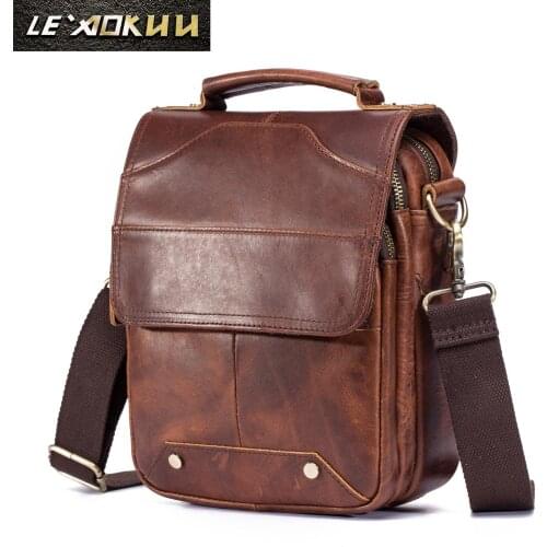 Quality Original Leather Male Casual Shoulder Messenger bag Cowhide Fashion Cross-body Bag 8" Tote Mochila Satchel bag 151-db