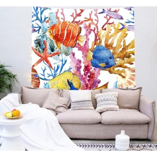 SeaWorld Fish shell seagrass tapestry wall blanket Bohemian Skull Glowing Feather Personality Art Home decoration