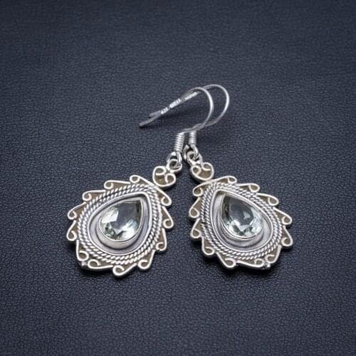 Natural Green Amethyst Handmade Boho 925 Sterling Silver Earrings 1 3/4" S1769