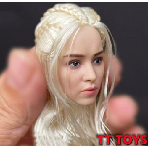 1/6 Scale Female Soldier Emilia Dragon Mother Daenerys Hair Transplant Female Head Sculpture for 12 inch Figure Body Model