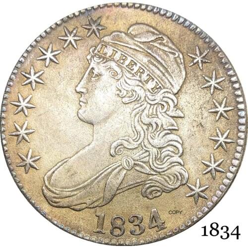 United States Of America Liberty Eagle 1834 50 Cents ½ Dollar Capped Bust Half Dollar Cupronickel Silver Plated Copy Coin