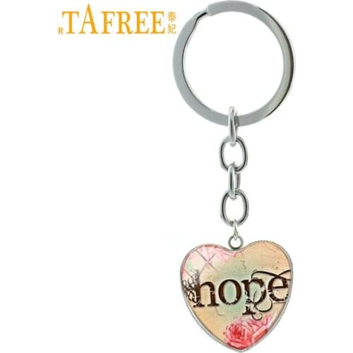 TAFREE Believe Hope heart pendant keychain Religious Christian Spiritual Inspirational Word key chain ring Quotes Jewelry HP134