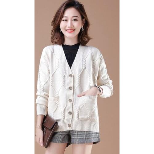 Spring Thick Knit Cardigan Womens Short Section 2020 New Style Loose Autumn Sweater Coat V-Neck Single Breasted Knitwear r38