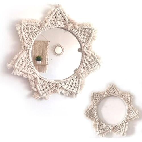 Sunflower Mirror Frame Macrame Tapestry Wall Hanging Decoration Boho Handcraft Woven Sun Flower Tapestry Background Home Decor