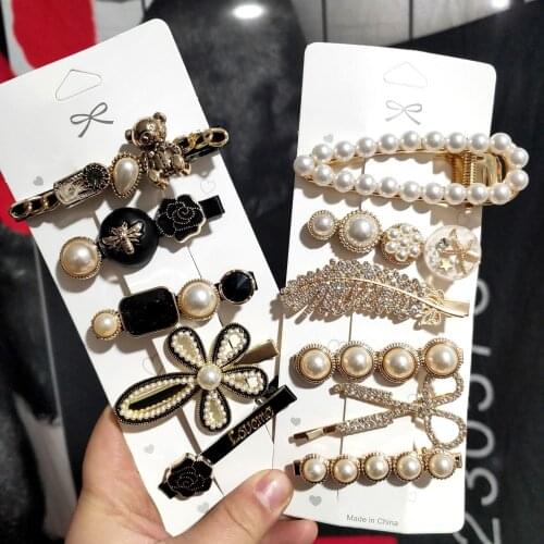 LATS Korean Retro Bear Hair Clip for Women Side Clip Bangs Clip Girl Pearl Scissors Hairpin Hair Accessories 2021 New Headwear