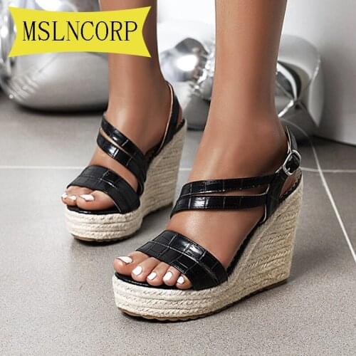 Plus Size 34-43 Women Summer Wedge Sandals Female Platform Bohemia High Heel Sandals Fashion Ankle Strap Open Toe Ladies Shoes