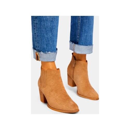 Runway Ankle Boots Women Thick High Heels Pointed Toe Western Cowboy Boots Female Leather Shoes for Lady 2021 Autumn Winter