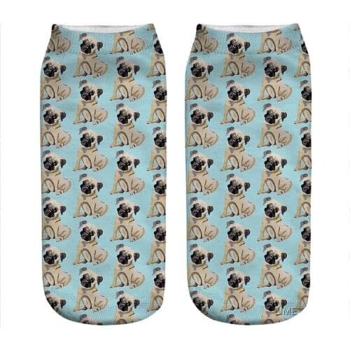 Womens socks kawaii Pug Dog llustration Printed Socks Woman harajuku Happy Funny Novelty cute girl gift Socks for women