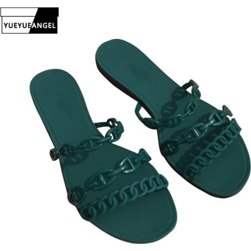 2020 New Arrival Summer Beach Sandals Women Jelly Shoes Chains Casual Outside Shoes Luxury Brand Designer PVC Flats Slippers