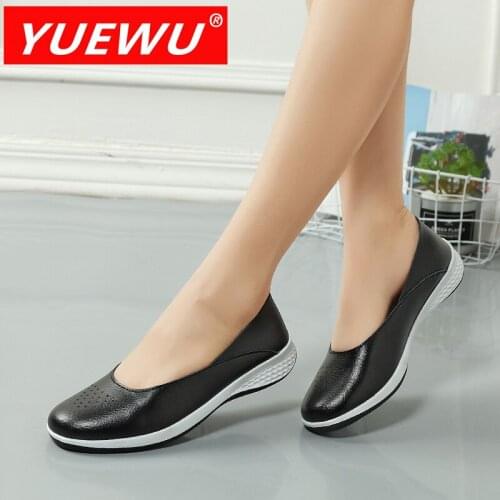 YUEWU Women’s Casual Leather Hollow Out Nude Shoes Shallow Mouth Flat Shoes High Comfort All Seasons