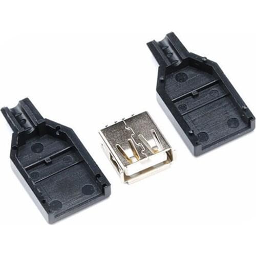 10pcs Type A Female USB 4 Pin Plug Socket Connector With Black Plastic Cover USB 2.0 Connect Adapter PCB SDA Data Cable Line
