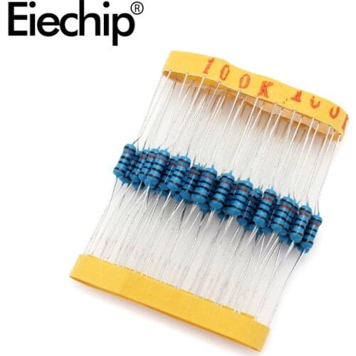 100pcs/lot 0.5W 1 ohm 1% Metal film resistor 1/2W resistance 100K Electronic resistors