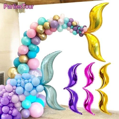 2Pc 18" Mermaid Party Balloon Garland S Shape Aluminum Balloons Mermaid Tail Curve Flat Foil Balloon 1st 2nd Kids Birthday Party