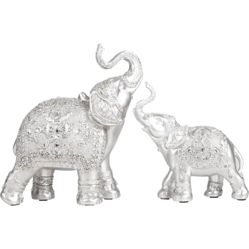 2PCS/SET POLYRESIN ORNATE ELEPHANT STATUE LUCKY MINIATURES FIGURINE GIFT ORNAMENTS HOME OFFICE DESKTOP DECORATION CRAFTS R533