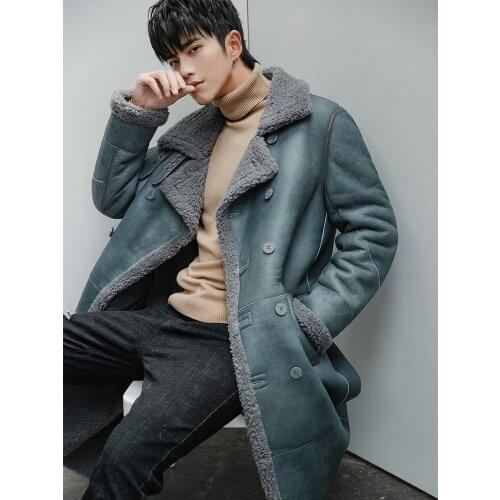 2020 Winter Genuine Leather Jacket Men Long Real Fur Coat Mens Shearling Jacket Sheepskin Coat for Men Veste Cuir Homme 18148