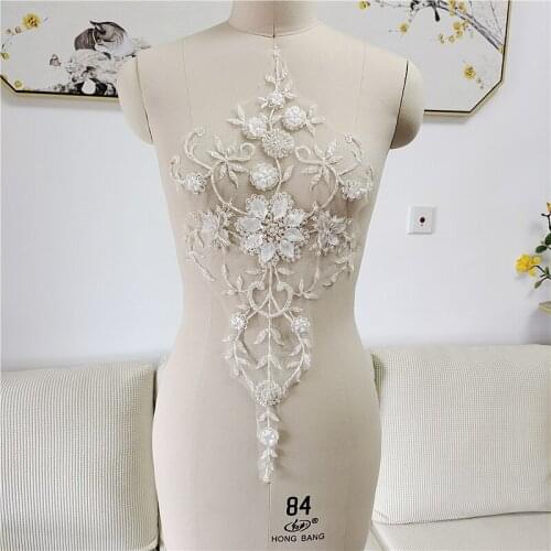 3D Pearls Sequins Flower Lace Patches Applique DIY Wedding Dress Sewing Accessories Heavy Handmade VJZQ135634