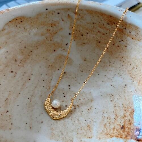 Amaiyllis 925 Sterling Silver Moon Pearl Clavicle Necklace Minimalist gold long necklace pendants For Female Jewelry