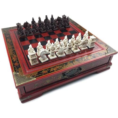 Wooden Chess Set Terra Cotta Warriors or Manchu troops International Chess Game Resin Chess Pieces Wooden Cassette Chessboard 57