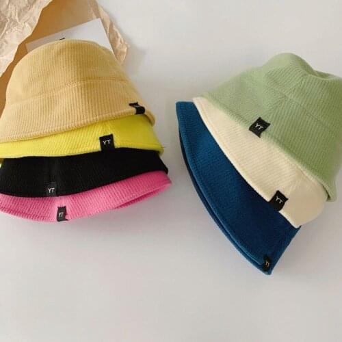 2021 autumn and winter macaron color one velvet children fisherman hat tide baby bucket hat small black label knitted basin hat