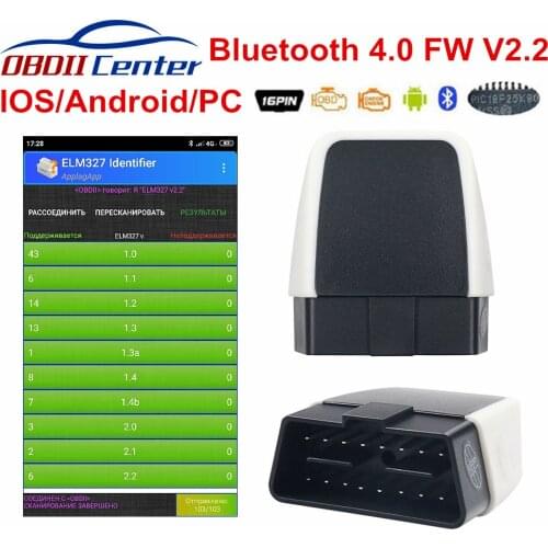 Newly ELM327 Bluetooth 4.0 V2.2 OBD2 Diagnostic Scanner V08 ELM 327 FW 2.2 Better Than V1.5 IOS Andorid Windows PIC18F25K80 Chip