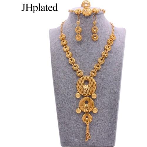 Dubai 24K gold plated jewelry sets for women bridal luxury necklace earrings bracelet ring set African wedding ornament gifts