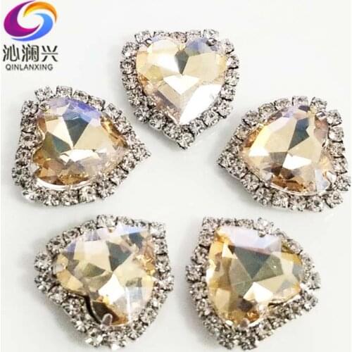 Factory sales heart shape champion high-quality Crystal glass buckle,silver base sew on rhinestones Diy/jewelry accessories