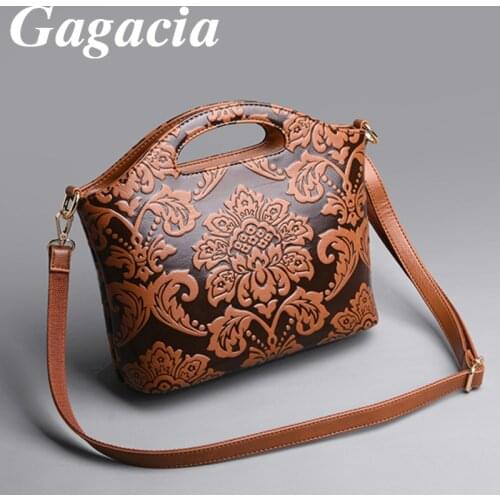 Gagacia Women Vintage Floral Embossed Handbag Leather Luxury Shoulder Bag 2021 New High Quality Chinese Style Handmade Tote Bags