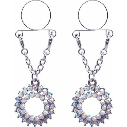 2018new fashion double white round crystal Sexy Non pierced Clip On Nipple Ring Fake Nipple Dangle Adjustable Body Jewelry gift