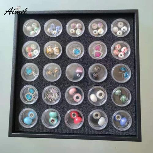 25Pcs Round Earring Storage Box With Square Tray Soft Pad Bracelet Beads Organizer Case Diamond DIY Deco Manicure Accessory Box