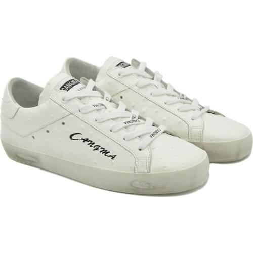 CANGMA Luxury Brand White Women Casual Shoes Genuine Leather Sneakers Italian Designer Womens Flats Shoes Female Sneaker
