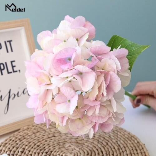 Meldel Artificial Hydrangea Flower Single Branch Silk Hydrangea Fake Flowers Wedding Table Flower DIY Bouquet Home Party Decor