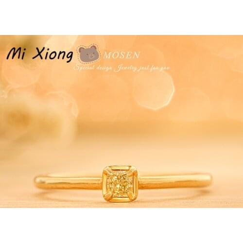 Mi Xiong s925 gold-plated diamond square ring exquisite light luxury men and women couple engagement jewelry