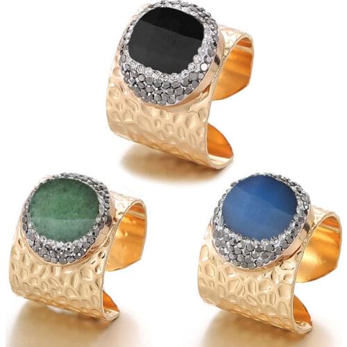 Micro Inlay Obsidian Ring Friendship Engagement Wedding Open Rings Resizable 1pcs