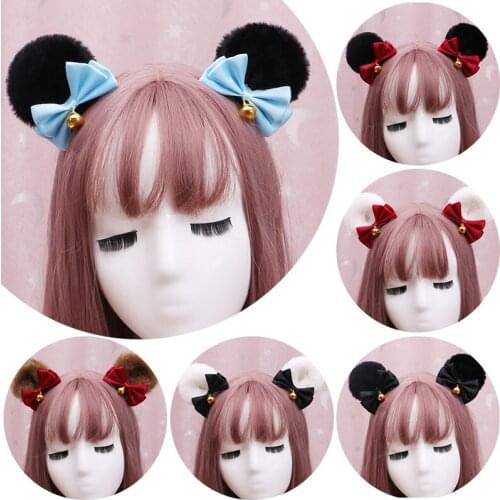 Cute Bow Bear Ear Hair Clip Animal Ear Faux Fur Headband Women Cosplay Costume Handmade Hairband Christmas Gift Hair Accessories